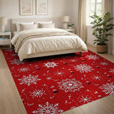 Whimsical Red Snowflake Doodle Area Rug