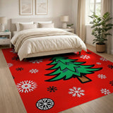 Red Christmas Tree Snowflakes Area Rug