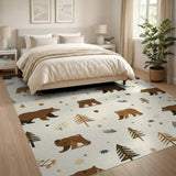 Whimsical Brown Bear Woodland Pattern Area Rug