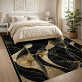 Luxe Black Gold Geometric Abstract Area Rug