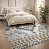 Southwestern Brown and Tan Brown Tan Southwestern Geometric Area Rug