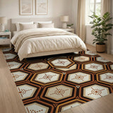 Brown and Tan Hexagonal Geometric Brown Tan Area Rug