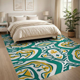 Blue and Teal Teal Gold Geometric Heritage Tribal Rug