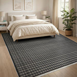 Black and White Black White Checkered Woven Area Rug with Fringe