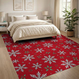 Festive Red Snowflakes Holly Area Rug