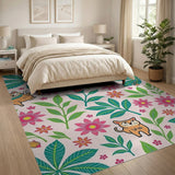 Playful Cartoon Jungle Animals Pink Area Rug