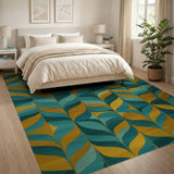 Blue and Teal Blue Teal Wavy Geometric Area Rug