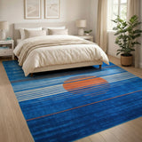 Blue Geometric Sun Striped Area Rug