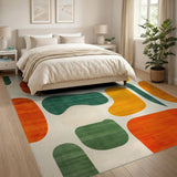 Abstract Orange Green Shapes Area Rug