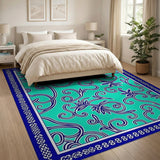 Teal Navy Vine Swirl Area Rug