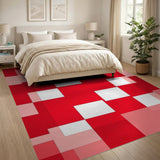 Red Geometric Block Patchwork Area Rug