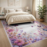 Whimsical Pink Purple Floral Butterfly Rug