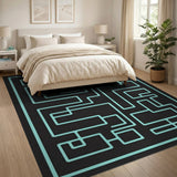 Geometric Modern Teal Maze Labyrinth Geometric Area Rug