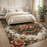 Vintage Peach Rose Peony Ornate Frame Rug