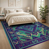 Teal Indigo Geometric Heritage Tribal Rug