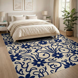 Navy Blue Floral Vintage Area Rug