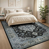 Elegant Black Persian Area Rug with Floral Medallion