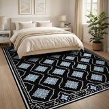 Blue Floral Diamond Lattice Persian Area Rug