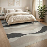 Abstract Area Abstract Wavy Beige Area Rug