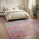 Pink Abstract Area Rug with Gold Accents
