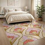 Pink Art Deco Fan Geometric Area Rug