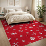 Whimsical Red Christmas Sled Snowflake Rug