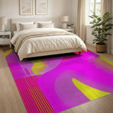 ODIKA Modern Abstract Neon Pink & Yellow Washable Rug - Low Pile Non-Slip Area Rug