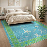 Coastal Starfish Teal Blue Area Rug