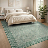 Intricate Teal Green Geometric Trellis Area Rug
