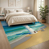 ODIKA Washable Coastal Lighthouse Scene Area Rug - Low Pile, Non-Slip, Pet & Kid Friendly