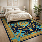 Teal Gold Medallion Navy Persian Rug
