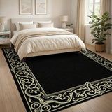Ornate Gold Frame Black Area Rug