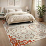 Vintage Orange Swirl Floral Area Rug