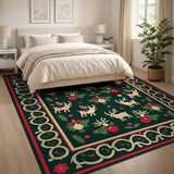 Festive Reindeer Holly Christmas Area Rug