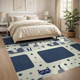 Navy Whimsical Cat Dino Kids Rug