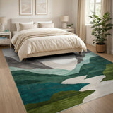 Geometric Sunset Mountains and River Area Rug