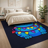 Playful Blue Cartoon Cat with Colorful Heart Lights Rug