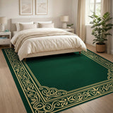 Green Emerald Green Ornate Gold Border Area Rug