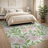 Pink Vintage Pink Floral Green Leaf Area Rug