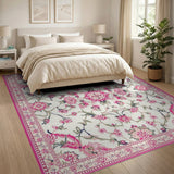 Pink Floral Persian Medallion Rug