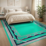 Ornate Teal Border Area Rug