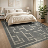 Geometric Modern Grey Grey Maze Labyrinth Area Rug