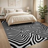 ODIKA Washable Black and White Wavy Abstract Rug, Low Pile Non-Slip Area Rug