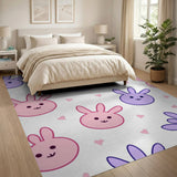 Adorable Pink Purple Cartoon Bunny Area Rug