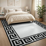 Black White Greek Key Border Area Rug