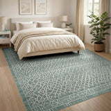 Teal Geometric Trellis Geometric Modern Area Rug