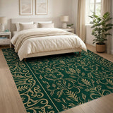 Emerald Green Gold Leaf Ornate Persian Rug