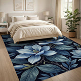 Elegant Blue Magnolia Blossoms Area Rug