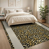 Golden Leopard Print Area Rug with Beige Borders