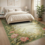 Vintage Pink Floral Vine Border Area Rug